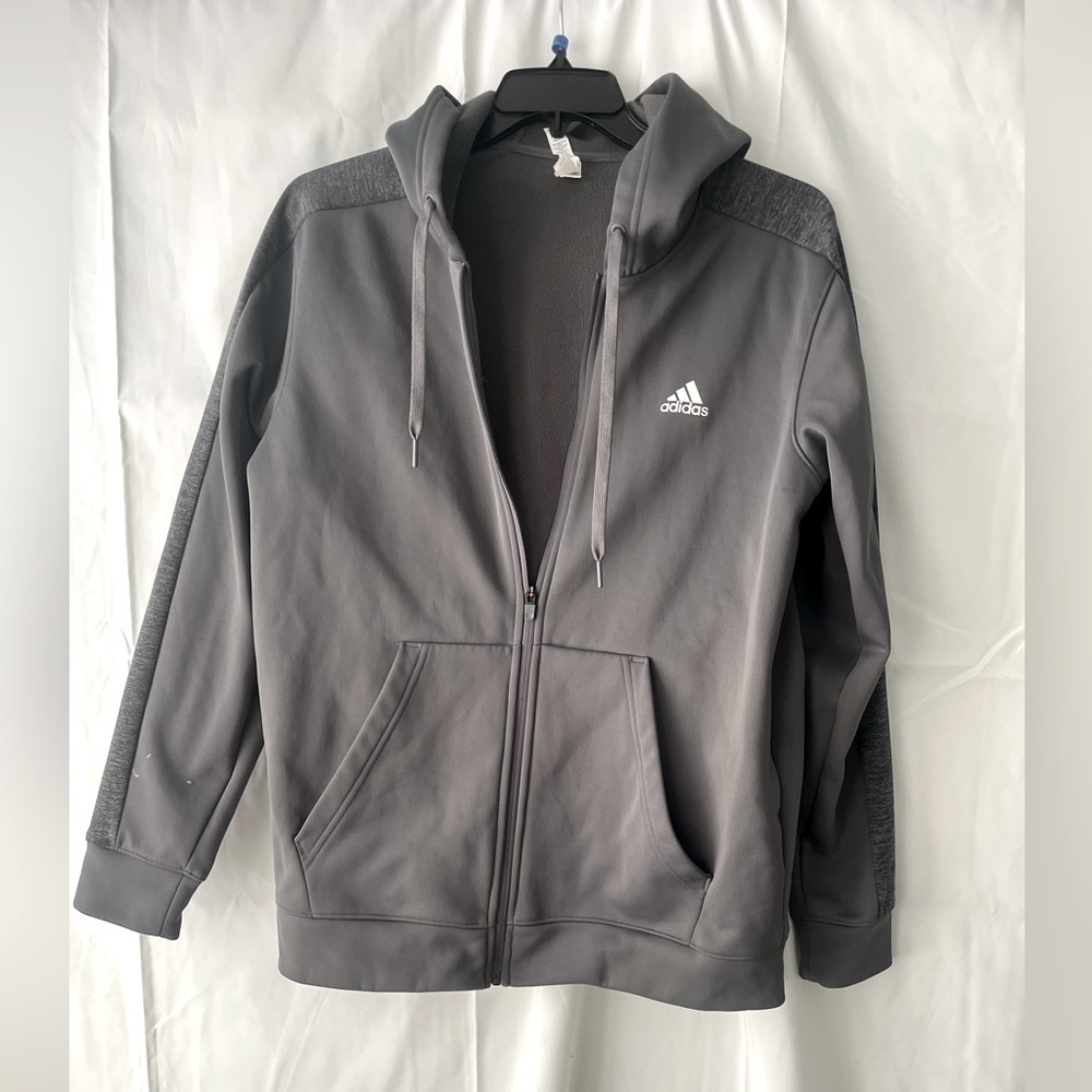 Adidas Black Zip Athletic Hooded Mens Jacket ￼Size Large